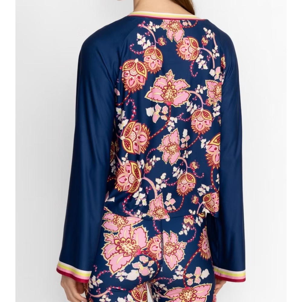 Johnny Was Bee Active Top XL Boho Floral Blue Pink Kimono Sleeve Swing Shirt - Picture 8 of 10